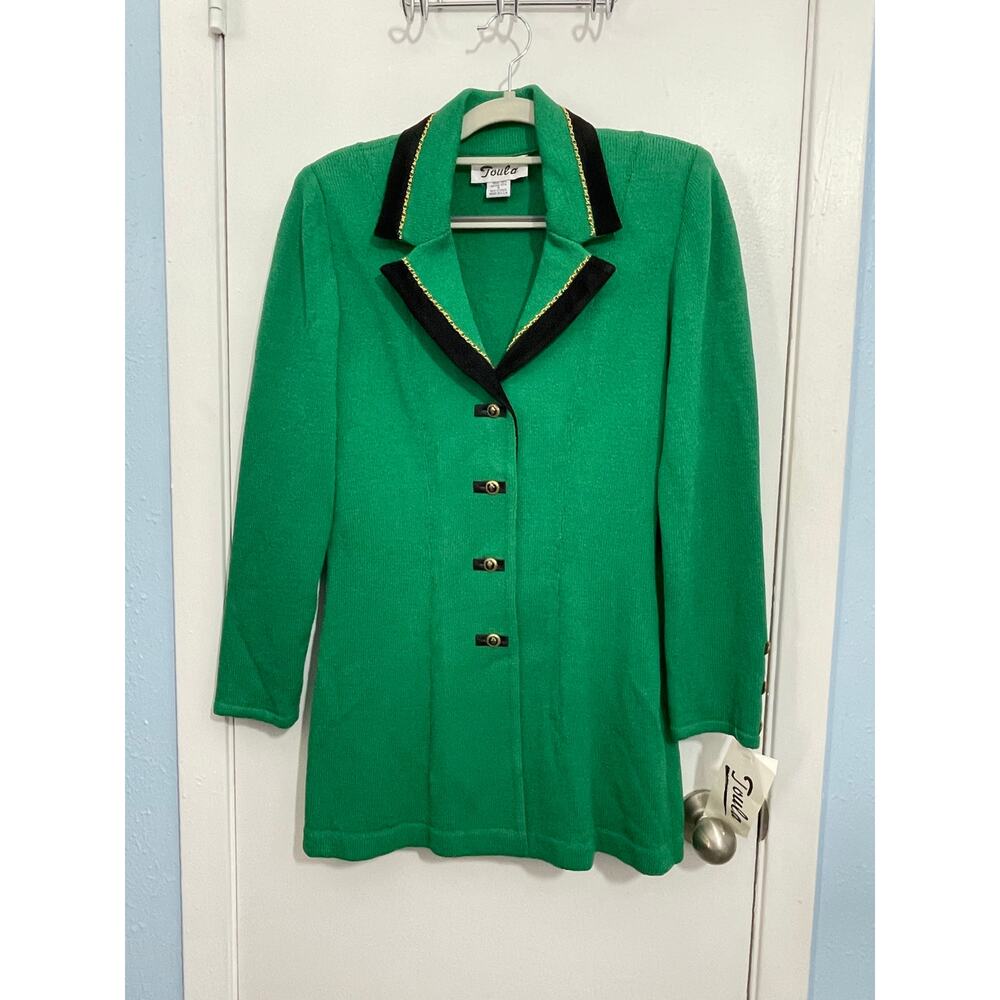 Toula Santana Knit Jacket Size 4 Kelly Green Wool Blend Fleur De Lis Button NWT